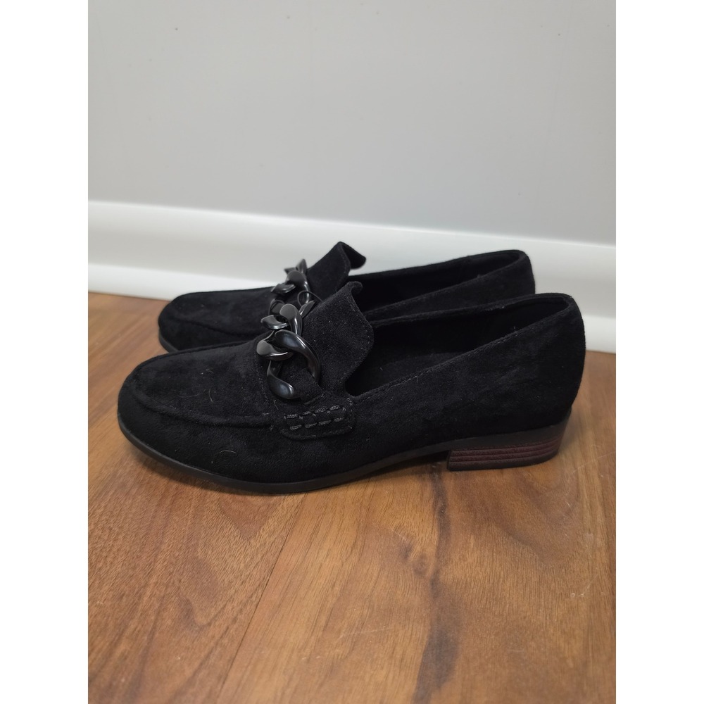 NWT Maurices Sasha Chain Loafers Size 8 Black Suede Chain Link Flat Shoes